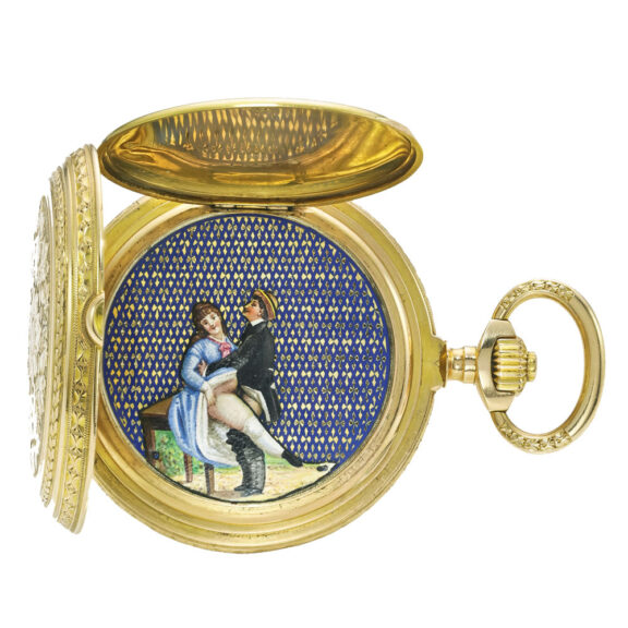 A Swiss gold quarter repeater with erotic automaton Circa 1870