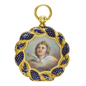 A Swiss yellow gold and enamel open-faced watch Circa 1850