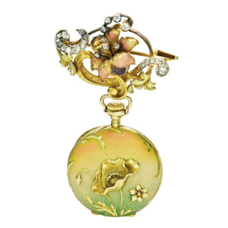 Swiss 18 carat gold and enamel lever watch with brooch Circa 1899