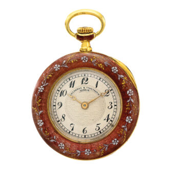 A Swiss rare gold diamond and enamel pendant watch Circa 1911