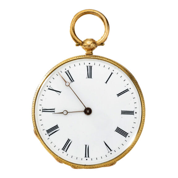 A Swiss rare gold enamel and pearl pendant watch Circa 1844 A Swiss rare gold enamel and pearl pendant watch Circa 1844
