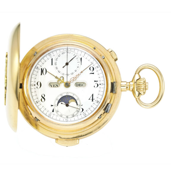 A Swiss gold calendar minute repeating chronograph Circa 1900