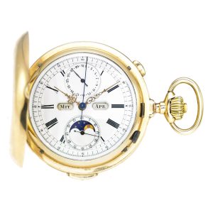 A Swiss gold calendar quarter repeating chronograph Circa 1900