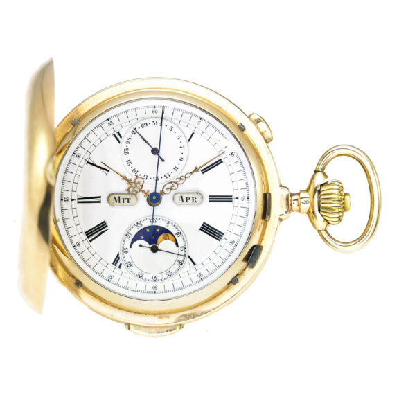 A Swiss gold calendar quarter repeating chronograph Circa 1900