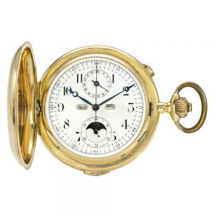 A Swiss gold calendar minute repeating chronograph Circa 1895