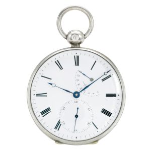 An English silver watch with retrograde power reserve Circa 1855