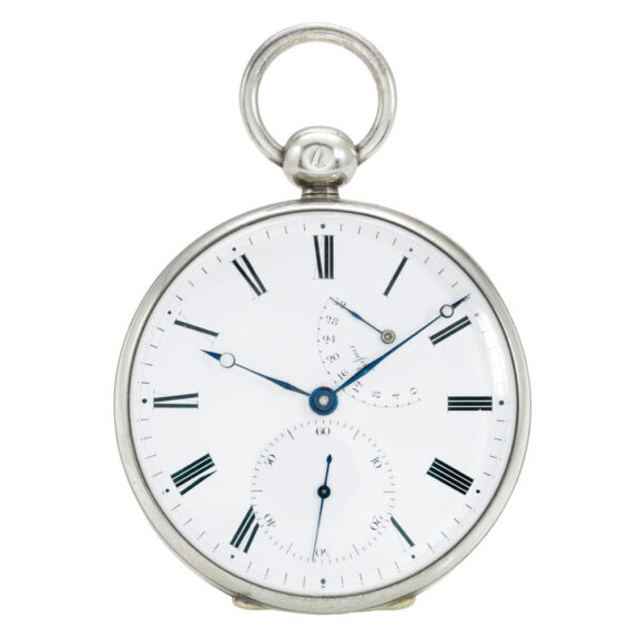 An English silver watch with retrograde power reserve Circa 1855