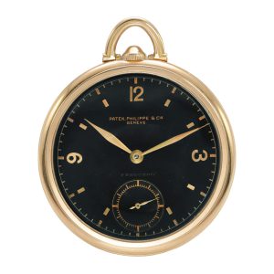 Swiss 18K pink gold open faced watch with black dial Circa 1937