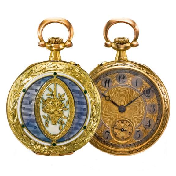 A fine Swiss elegant gold and enamel pendant watch Circa 1910