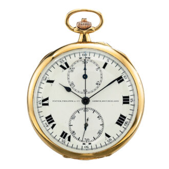 A Swiss yellow gold open faced chronograph watch Circa 1912 A Swiss yellow gold open faced chronograph watch Circa 1912