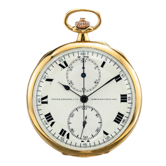 A Swiss yellow gold open faced chronograph watch Circa 1912