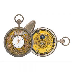 A silver Swiss repeating watch with jacquemart Circa 1820