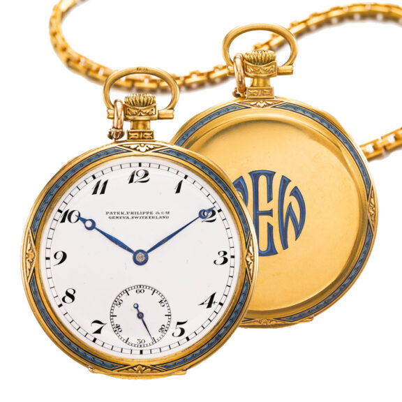 A very fine Swiss gold and enamel watch with chain Circa 1920 A very fine Swiss gold and enamel watch with chain Circa 1920