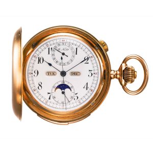 A Swiss gold minute repeating chronograph with date Circa 1900