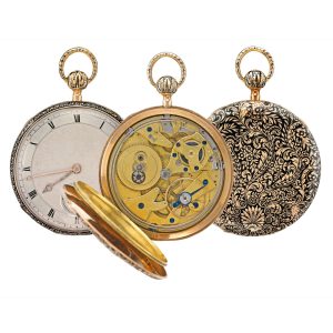 A Swiss pink gold and enamel quarter repeating watch Circa 1840