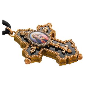 A gold, enamel,brass, diamond and pearl-set watch Circa 1890