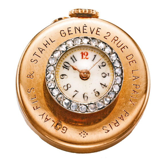 A fine Swiss gold and diamond button form watch Circa 1890