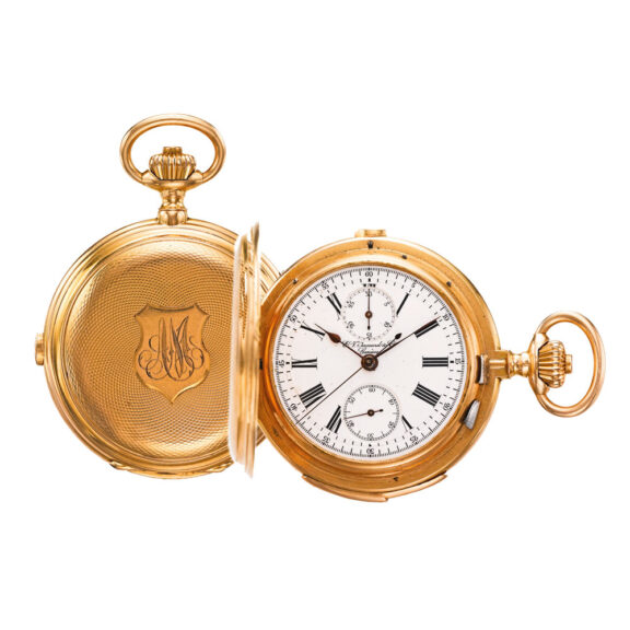 A Swiss gold minute repeating chronograph watch Circa 1900