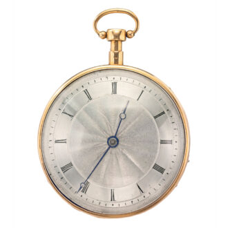 A fine and rare Swiss gold open faced musical watch Circa 1820