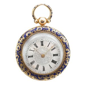 A yellow gold Swiss enamel open faced watch Circa 1850