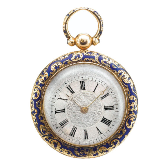A yellow gold Swiss enamel open faced watch Circa 1850