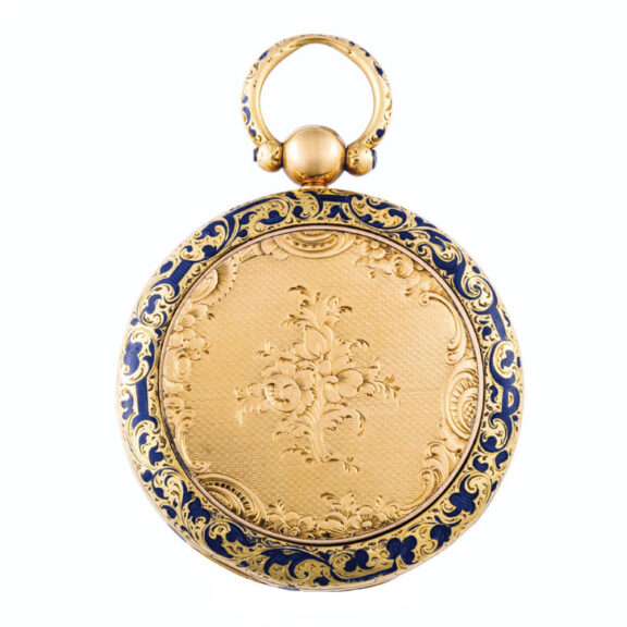 A yellow gold Swiss enamel open faced watch Circa 1850 A yellow gold Swiss enamel open faced watch Circa 1850