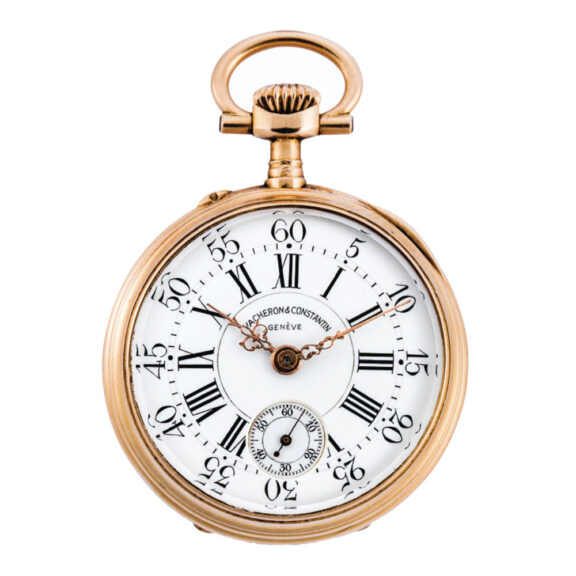 A gold Swiss keyless lever fob watch with enamel dial Circa 1900 A gold Swiss keyless lever fob watch with enamel dial Circa 1900