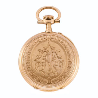 A gold Swiss keyless lever fob watch with enamel dial Circa 1900 A gold Swiss keyless lever fob watch with enamel dial Circa 1900