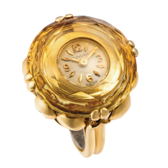 A yellow gold Swiss citrini ring watch by Blancpain Circa 1950