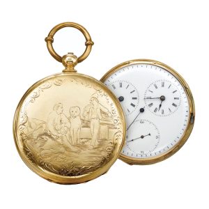 A English gold dual time zone watch, regulator dial Circa 1850