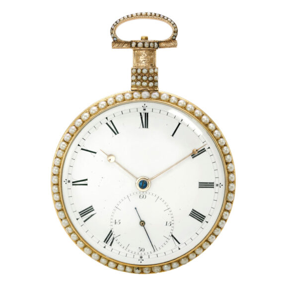 A fine English gold enamel and pearl-set watch Circa 1820 A fine English gold enamel and pearl-set watch Circa 1820