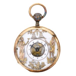 A gold Swiss quarter repeater with three jaquemarts Circa 1820