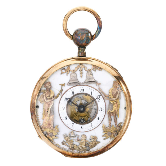 A gold Swiss quarter repeater with three jaquemarts Circa 1820