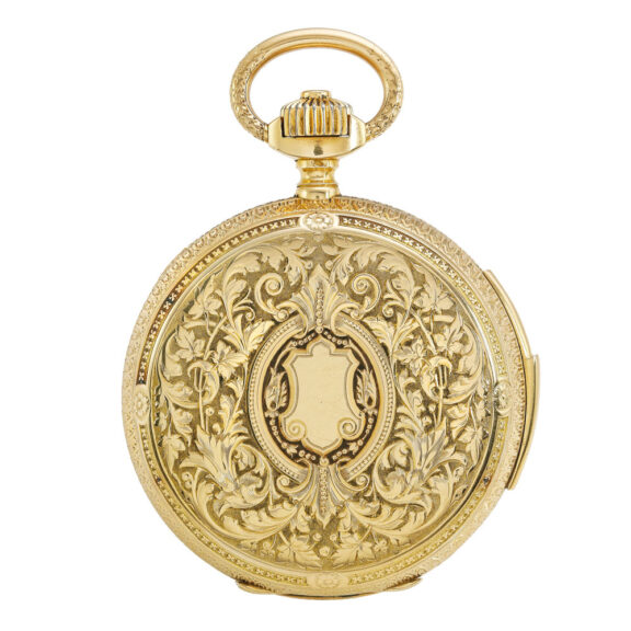 A Swiss gold quarter repeating automaton watch Circa 1890 A Swiss gold quarter repeating automaton watch Circa 1890