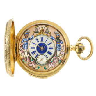 A Swiss gold quarter repeating automaton watch Circa 1890