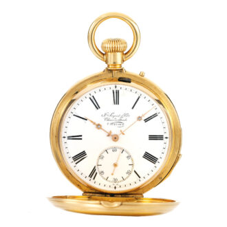 A Swiss gold hunting cased minute repeating watch Circa 1870