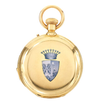 A Swiss gold hunting cased minute repeating watch Circa 1870