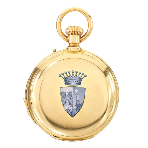 A Swiss gold hunting cased minute repeating watch Circa 1870