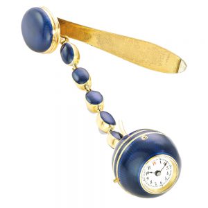 A Swiss fine gold and enamel ball-form pendant watch Circa 1871