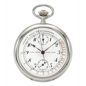 Swiss platinum keyless chronograph pocket watch Circa 1930
