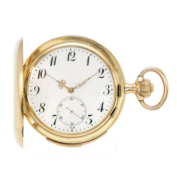 A Swiss gold hunting cased minute repeating watch Circa 1880