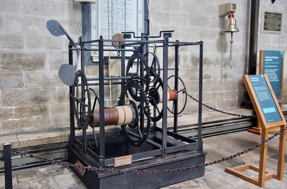 The Salisbury Cathedral clock shows good what the first verge clocks looked like.