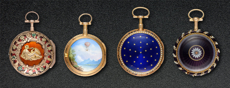 Zeldzame Franse goud geëmailleerde zakhorloges ± 1770/1790